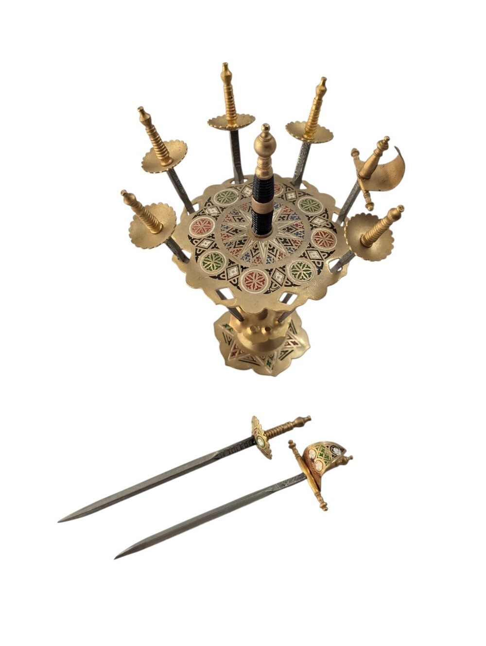 Vintage Toledo Spain Olive Garnish Picks Display Stand Damascene Bar Accessory - Picture 7 of 7